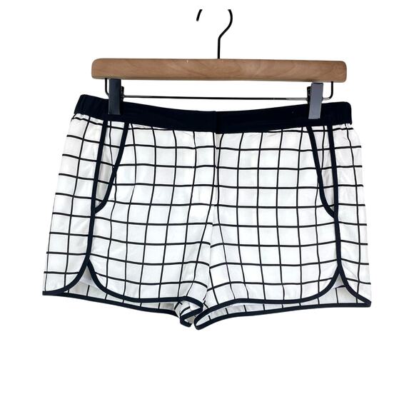 Trina Turk White & Black Windowpane 100% Silk Lined Neutral Designer Shorts - Picture 1 of 8